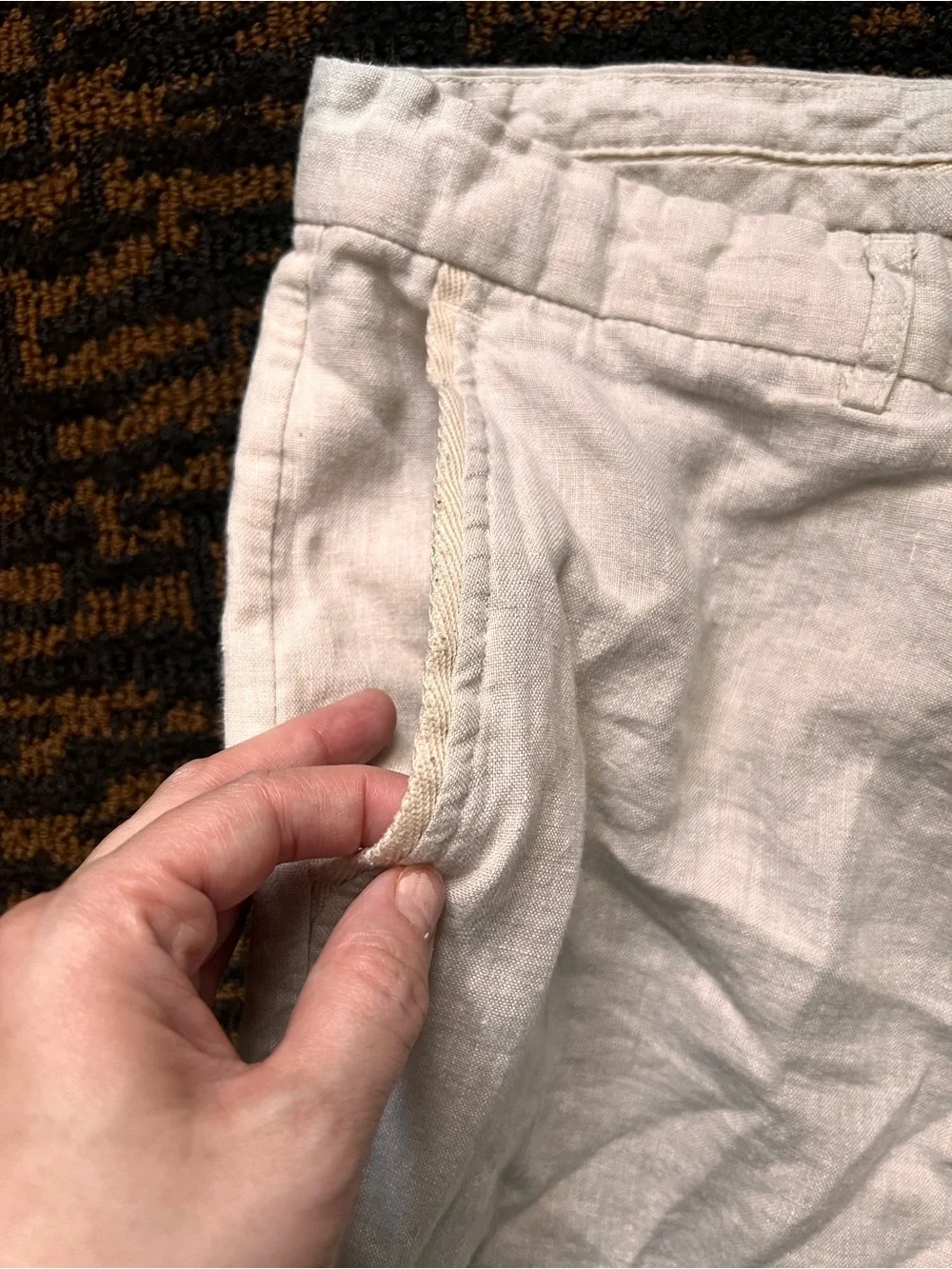Tasso Elba 100% Linen Men's Cream Pants Flat Front Tapered Leg Resortwear Summer